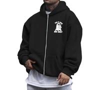 Sudadera con capucha de Halloween para hombre, diseño de fantasma y letra, con estampado de letras, sudaderas con cremallera, sudadera de gran tamaño, Y2K, monocolor, vintage, ropa de calle, O negro