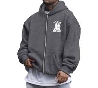 Sudadera con capucha de Halloween para hombre, diseño de fantasma y letra, con estampado de letras, sudaderas con cremallera, sudadera de gran tamaño, Y2K, monocolor, vintage, ropa de calle, O gris