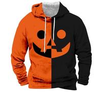 Sudadera con capucha de Halloween para hombre, diseño de retazos, sudaderas con bloques de color, sudadera de manga larga con temática de Halloween, suéteres con estampado de calabaza, disfraces de