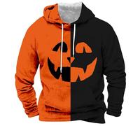 Sudadera con capucha de Halloween para hombre, diseño de retazos, sudaderas con bloques de color, sudadera de manga larga con temática de Halloween, suéteres con estampado de calabaza, disfraces de