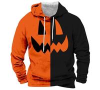 Sudadera con capucha de Halloween para hombre, diseño de retazos, sudaderas con bloques de color, sudadera de manga larga con temática de Halloween, suéteres con estampado de calabaza, disfraces de