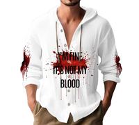 Sudadera con capucha de Halloween para hombre, diseño de salpicaduras sangrientas 3D, de lino, con botones, para vacaciones, disfraz de adulto, I'm Fine It's Not My Blood, X-Large