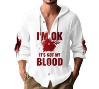 Sudadera con capucha de Halloween para hombre, diseño de salpicaduras sangrientas 3D, de lino, con botones, para vacaciones, disfraz de adulto, I'm Ok, M
