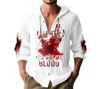 Sudadera con capucha de Halloween para hombre, diseño de salpicaduras sangrientas 3D, de lino, con botones, para vacaciones, disfraz de adulto, I'm Ok It's Not My Blood, XX-Large