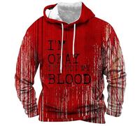Sudadera con capucha de Halloween para hombre y hombre, estampada, con texto en inglés "I Am Ok It Is Not My Blood", sudadera suave de gran tamaño, sudadera con capucha aterradora con letras, sudadera