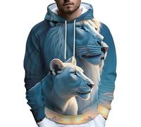 Sudadera con Capucha de Hombre con Estampado gráfico de Tigre y león Chaqueta con Capucha de Moda Casual Camiseta de Manga Larga con Bolsillo