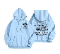 Sudadera con capucha de invierno para mujer, con texto en inglés "Follow Words Instead Of Flock", azul celeste, S