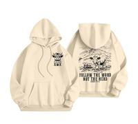 Sudadera con capucha de invierno para mujer, con texto en inglés "Follow Words Instead Of Flock", beige, S