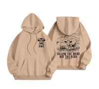 Sudadera con capucha de invierno para mujer, con texto en inglés "Follow Words Instead Of Flock", caqui, S