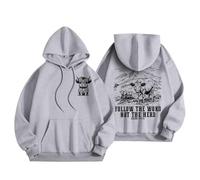 Sudadera con capucha de invierno para mujer, con texto en inglés "Follow Words Instead Of Flock", gris, XL