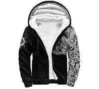 Sudadera con capucha de lana con cremallera vikinga para hombre Sudadera con capucha de lana de invierno Sudadera nórdica Vegvisir sudaderas con capucha pulóver chaqueta cálida (Color : Vegvisir, Si