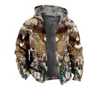 Sudadera Con Capucha De Lana Engrosada Para Hombre - Otoño Invierno Sudaderas Con Cremallera Águila Indio Tribal Nativo Americano Abrigo Parka Con Estampado 3D Chaquetas De Gran Tamaño S-6Xl Suda
