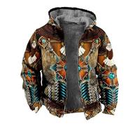 Sudadera Con Capucha De Lana Engrosada Para Hombre - Sudaderas Con Cremallera De Invierno Águila Indio Tribal Nativo Americano Abrigo Parka Con Estampado 3D Chaquetas Abrigadas Al Aire Libre Sudade