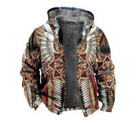 Sudadera Con Capucha De Lana Engrosada Para Hombres - Sudaderas Con Cremallera De Invierno Águila Indio Tribal Nativo Americano Abrigo Parka Con Estampado 3D Prendas De Abrigo Para Vacaciones Salir