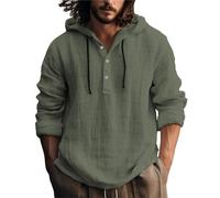Sudadera con capucha de lino de manga larga para hombre, cuello en V, con botones, estilo casual, talla grande y alta, camisa inspirada en hippie para días relajados, 1d-ag, XXL