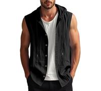 Sudadera con capucha de lino para hombre, sin mangas, con botones, estilo hawaiano, playa, camiseta de tirantes de verano, camisa informal ligera, chaleco informal, monocolor, sin mangas, camisa de