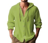 Sudadera con capucha de lino y algodón para hombre, ligera, para verano, cómoda, de manga larga, color liso, con cordón, para vacaciones, verde menta, M