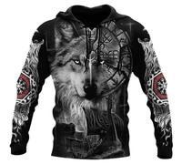 Sudadera con Capucha de Lobo Vikingo Nórdico - Chaqueta con Cremallera Unisex con Estampado 3D de Odin Fenrir Vegvisir Tattoo Punk Harajuku - Top Pagano Suelto de Manga Larga de Otoño ( Color : Pullov
