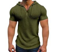 Sudadera con Capucha de Manga Corta para Hombre, Corte Ajustado, Ligera, con cordón Ajustable, Color Verde Militar, Talla pequeña.