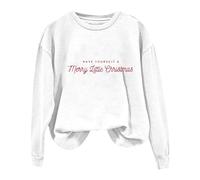 Sudadera con capucha de manga larga con cuello redondo y texto "Christmas Have Yourself A Merry Little Christmas" para mujer, color azul, Blanco, XL