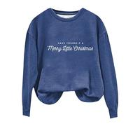 Sudadera con capucha de manga larga con cuello redondo y texto "Christmas Have Yourself A Merry Little Christmas" para mujer, color azul, azul, L