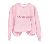 Sudadera con capucha de manga larga con cuello redondo y texto "Christmas Have Yourself A Merry Little Christmas" para mujer, color azul, Rosa., S