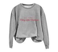 Sudadera con capucha de manga larga con cuello redondo y texto "Christmas Have Yourself A Merry Little Christmas" para mujer, color azul, gris, S