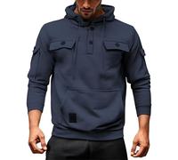 Sudadera con capucha de manga larga para hombre, con botones atléticos, con capucha, táctica, resistente al viento, para invierno, sudadera con cordón para exteriores, sudadera para entrenamiento