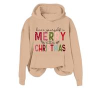 Sudadera con capucha de manga larga para mujer, con cremallera frontal, con texto en inglés "Have Your Self A Merry Little Crismas", Hardrock Cafe Hoodie, caqui, 3XL
