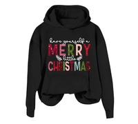 Sudadera con capucha de manga larga para mujer, con cremallera frontal, con texto en inglés "Have Your Self A Merry Little Crismas", Hardrock Cafe Hoodie, Negro , XXL