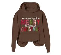 Sudadera con capucha de manga larga para mujer, con cremallera frontal, con texto en inglés "Have Your Self A Merry Little Crismas", Hardrock Cafe Hoodie, café, XL