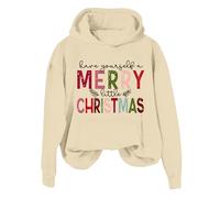 Sudadera con capucha de manga larga para mujer, con cremallera frontal, con texto en inglés "Have Your Self A Merry Little Crismas", Hardrock Cafe Hoodie, beige, XXL