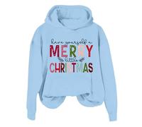 Sudadera con capucha de manga larga para mujer, con cremallera frontal, con texto en inglés "Have Your Self A Merry Little Crismas", Hardrock Cafe Hoodie, azul celeste, 3XL