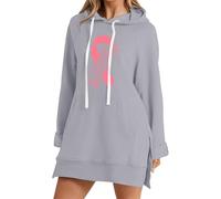 Sudadera Con Capucha De Manga Larga Para Mujer Con Tema De Sensibilización Sobre Cáncer De Mama Con Impresión De Letras Para El Uso Diario, Estilo Casual Y Actividades De Prevención, gris, M