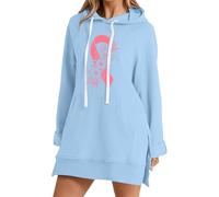 Sudadera Con Capucha De Manga Larga Para Mujer Con Tema De Sensibilización Sobre Cáncer De Mama Con Impresión De Letras Para El Uso Diario, Estilo Casual Y Actividades De Prevención, azul claro, XXL