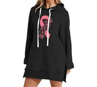 Sudadera Con Capucha De Manga Larga Para Mujer Con Tema De Sensibilización Sobre Cáncer De Mama Con Impresión De Letras Para El Uso Diario, Estilo Casual Y Actividades De Prevención, Negro , S