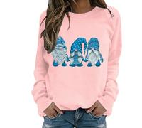 Sudadera con capucha de manga larga para mujer, cuello redondo y estampado de dibujos animados, camiseta de manga larga para adolescentes y niñas, Rosa., L