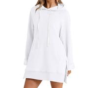 Sudadera con capucha de manga larga para mujer, de color liso, ajuste holgado, abertura lateral, mini vestido tipo sudadera para mujer, Y2K, para salir, ropa de calle para niñas, A#2-blanco, XL