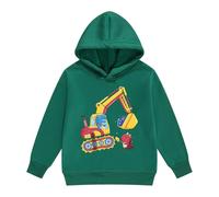 Sudadera con capucha de manga larga para niños con estampado de excavadora de forro polar cálido para las estaciones frías, verde, 9 años