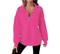 Sudadera con capucha de media cremallera para mujer, de gran tamaño, con cremallera de un cuarto, trajes de otoño 2025, ropa de invierno con bolsillo, chaquetas ligeras para mujer, hot pink, XXL