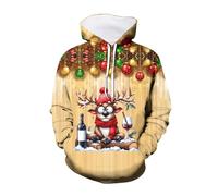 Sudadera con capucha de Navidad para hombre, con estampado 3D, con cordón, manga larga, sudadera fea con estampado de reno, suave, cómoda, para otoño e invierno, sudaderas cálidas para fiestas de