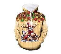 Sudadera con capucha de Navidad para hombre, con estampado 3D, con cordón, manga larga, sudadera fea con estampado de reno, suave, cómoda, para otoño e invierno, sudaderas cálidas para fiestas de