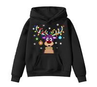 Sudadera con capucha de Navidad para niñas, diseño de reno, Feliz Navidad, camiseta de vacaciones con temática de luces navideñas, ropa deportiva para niños, sudadera de reno Xmas, camiseta del Polo