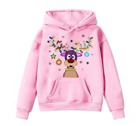 Sudadera con capucha de Navidad para niñas, diseño de reno, Feliz Navidad, camiseta de vacaciones, tema de luces navideñas, ropa deportiva para niños, sudadera de reno Xmas, camiseta del Polo Norte