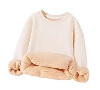 Sudadera con capucha de polar para niñas, jersey de manga larga con cuello redondo, ropa de abrigo informal suave y acogedora para niños pequeños, ideal para invierno y juegos al aire libre (Beige,