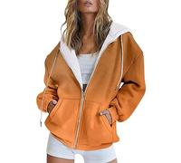 Sudadera con capucha de terciopelo con cremallera, estampado degradado, casual, bolsillo, manga larga, con cremallera, para mujer, sudadera de gran tamaño para entrenamiento, J, XL