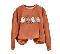 Sudadera con capucha decorativa con estampado de Halloween, cuello redondo, manga larga, sin sombrero, sudadera para mujer, naranja, XL