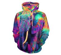 Sudadera Con Capucha Elefante Psicodélico Para Hombre, Talla Grande Sudadera Con Animal Salpicaduras Tinta Impresa En 3D Con Bolsillo, Chaqueta Informal Manga Larga Harajuku Otoño, Púrpura Neón