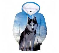 Sudadera con Capucha Estampada en 3D con un simpático Husky Sudadera Unisex con un Divertido Perro Chándal Informal de Estilo Urbano