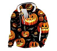 Sudadera con capucha estampada para hombre con estampado de Halloween en color del Reino Unido, sudadera de manga larga con diseño de calabaza Jack-O'-Lantern, sudadera con media cremallera con